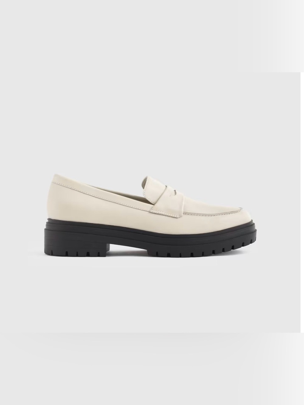 Quince Cream Leather Lug-Sole Penny Loafers White W/ Black Platform Office Wear